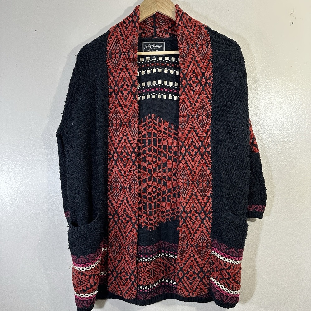 Lucky Brand Women's XS Aztec Print Long Sweater Cotton Linen Blend Bohemian